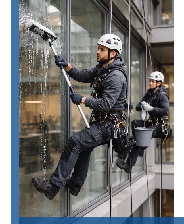 Профессиональная мойка витражей промышленными альпинистами в Протвине