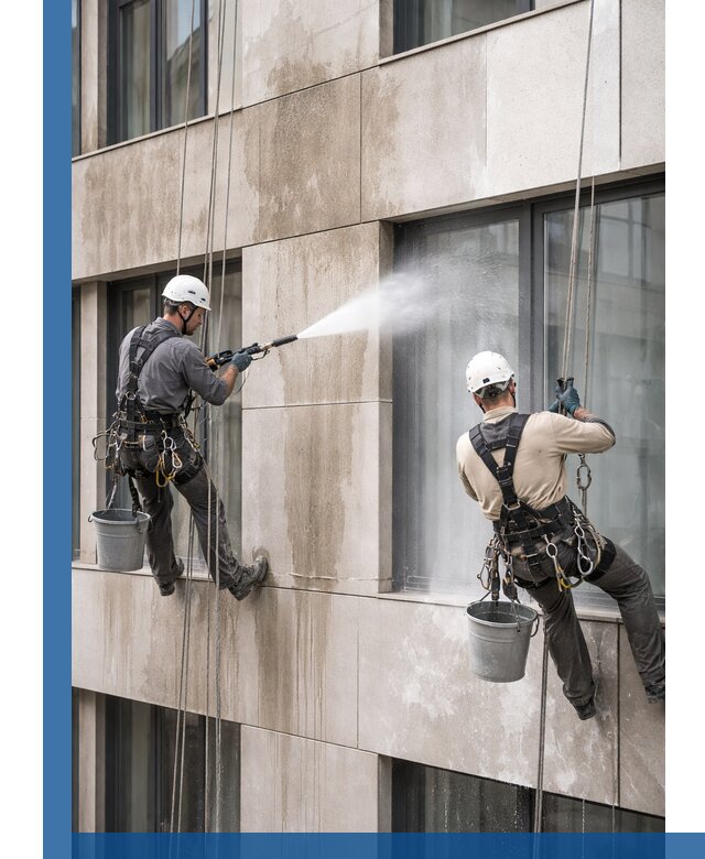 Послестроительная мойка фасада промышленным альпинизмом в Протвине