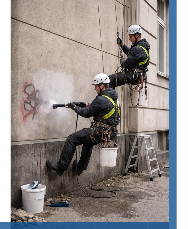 Удаление граффити с фасада в Протвине от 4579 р. | ВЫСОТНИК-Прн