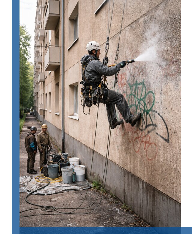 Удаление граффити с фасада в Протвине без следов и повреждений