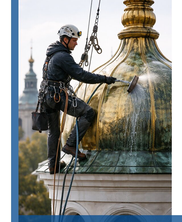 Профессиональная мойка куполов и шпилей высотными альпинистами в Протвине