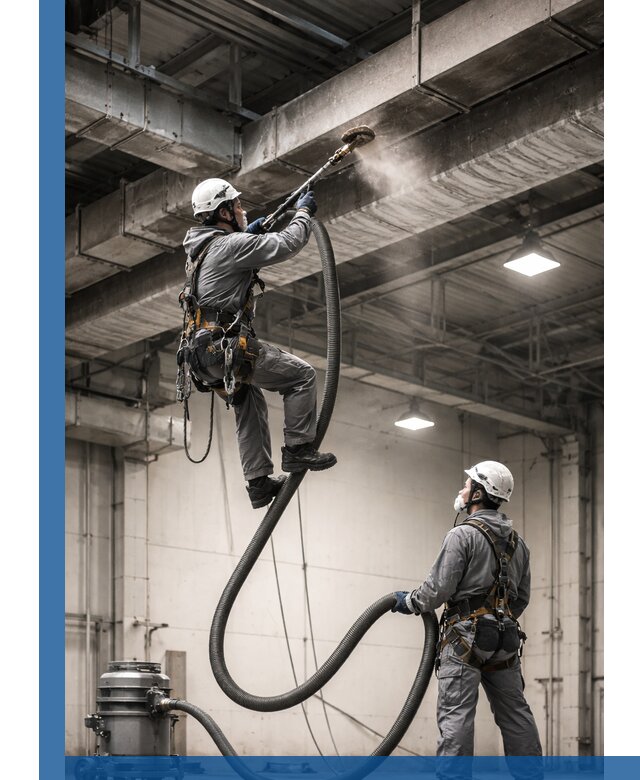 Обеспыливание потолочных конструкций в Протвине промышленным альпинизмом