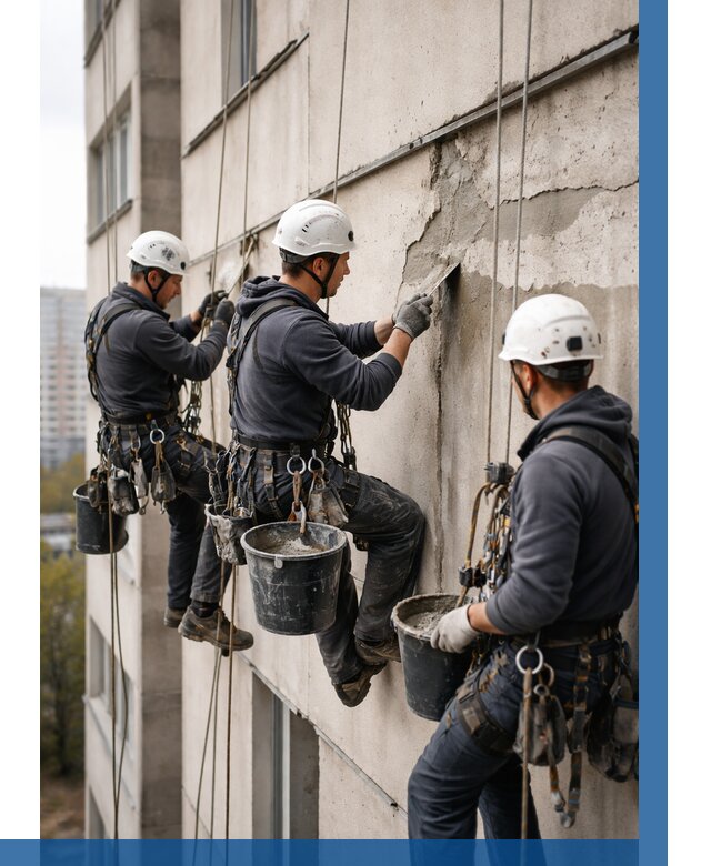 Ремонт бетонных элементов фасада в Протвине от 2544 р. | ВЫСОТНИК-Прн