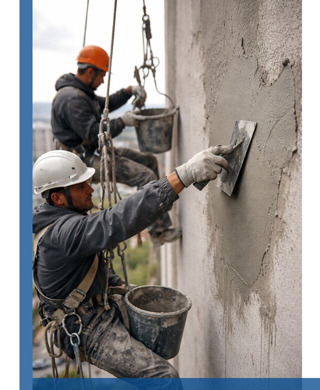 Штукатурка фасада на высоте в Протвине профессиональные работы