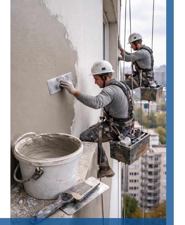 Шпаклевка фасада на высоте в Протвине от 712 р. | ВЫСОТНИК-Прн