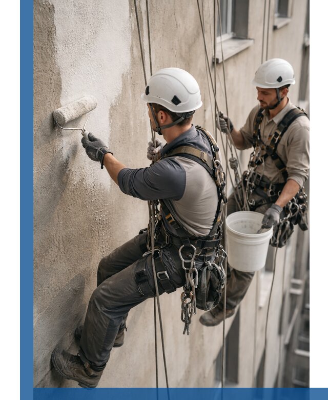 Грунтовка фасада на высоте в Протвине промышленными альпинистами