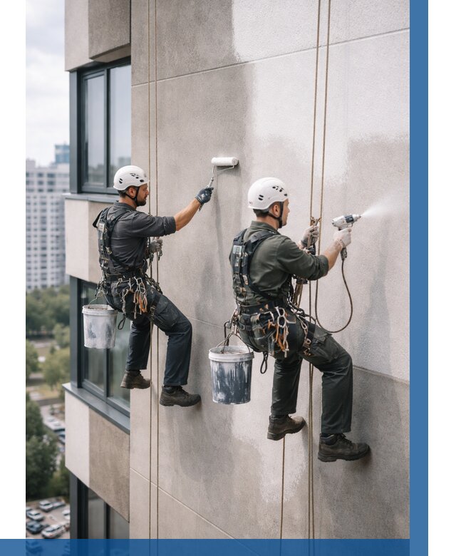 Покраска фасада альпинистами в Протвине от 305 р. | ВЫСОТНИК-Прн