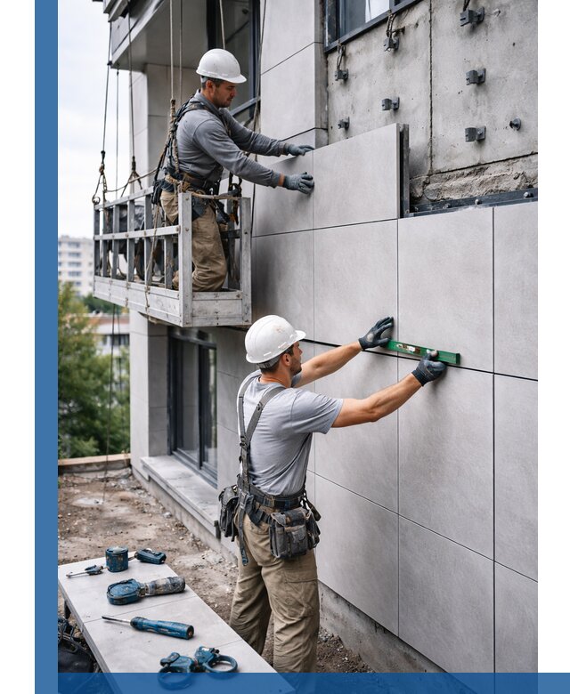 Монтаж керамогранита на фасад в Протвине под ключ с гарантией качества