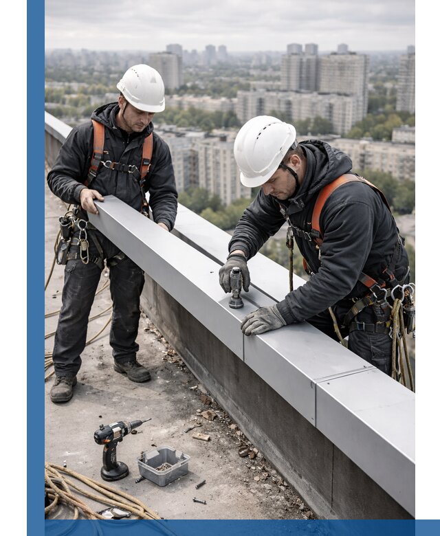Монтаж парапетных крышек и ограждений кровли в Протвине