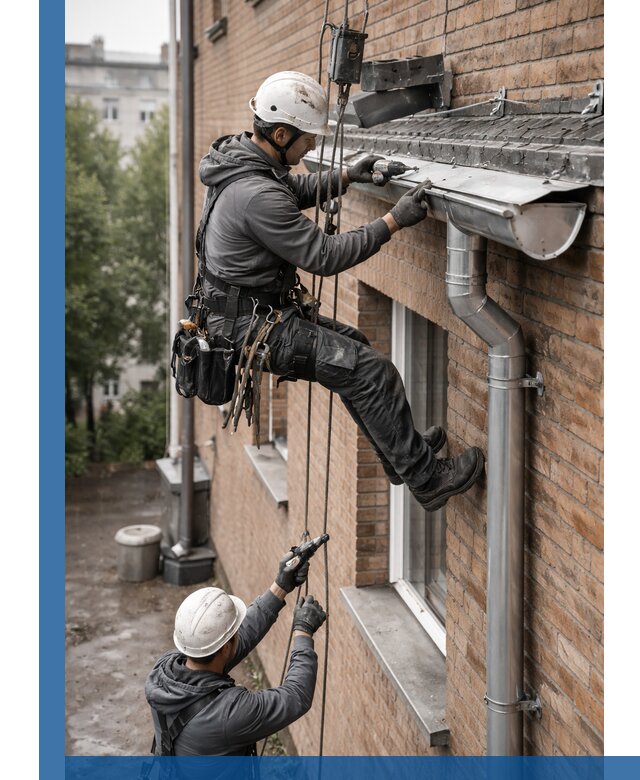 Монтаж водосточной системы на здании в Протвине под ключ