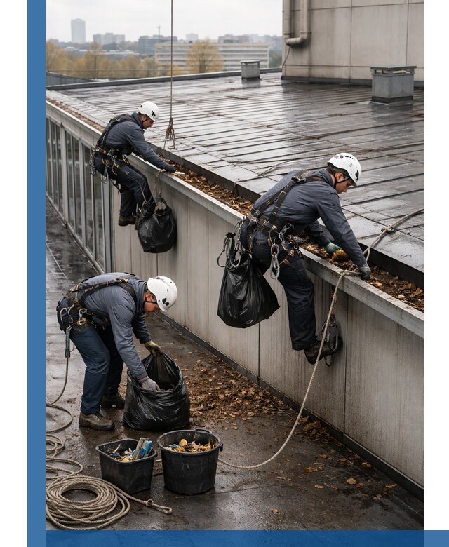 Очистка кровли по периметру в Протвине силами промышленных альпинистов