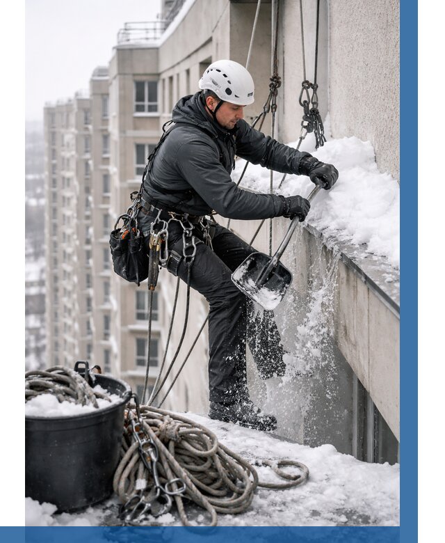Очистка карнизов от снега в Протвине от 305 р. | ВЫСОТНИК-Прн