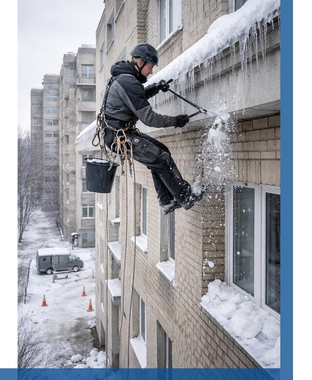 Удаление наледи с карнизов в Протвине от 356 р. | ВЫСОТНИК-Прн