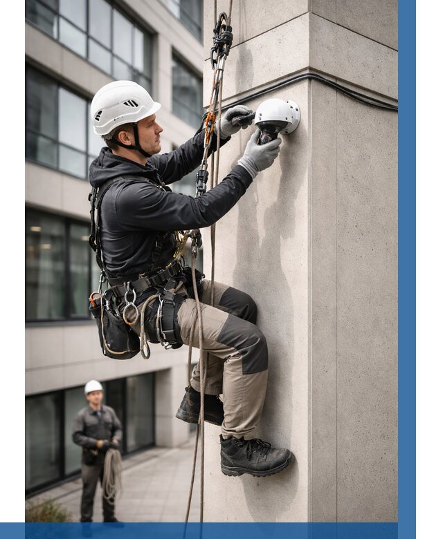 Монтаж камер видеонаблюдения на фасаде в Протвине от 8649 р.-ВЫСОТНИК-Прн