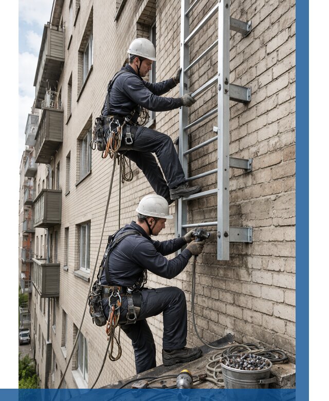 Монтаж пожарной лестницы в Протвине от 25438 р заказать у ВЫСОТНИК-Прн