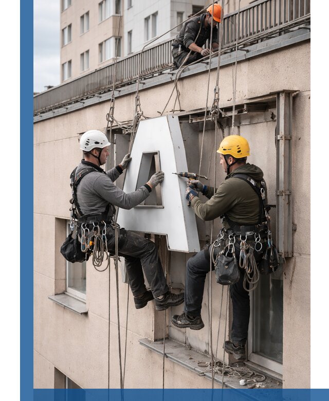 Ремонт и восстановление наружных вывесок на высоте в Протвине