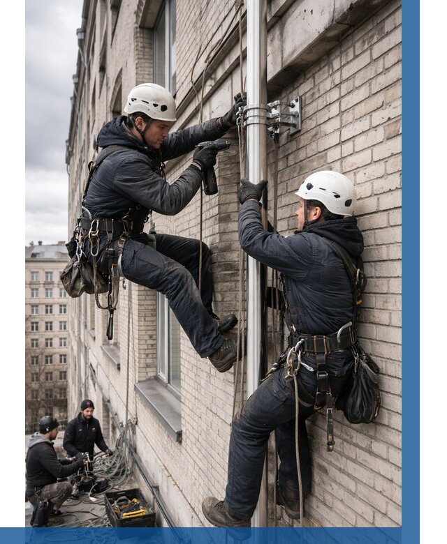 Монтаж флагштока на здании в Протвине от 6614 р. | ВЫСОТНИК-Прн