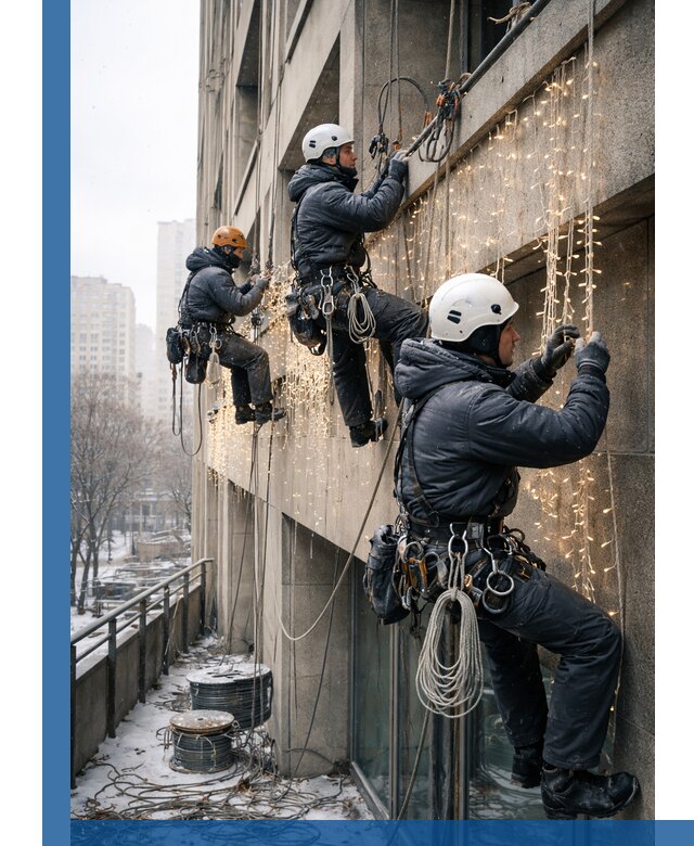 Монтаж новогодней иллюминации и украшение фасадов в Протвине