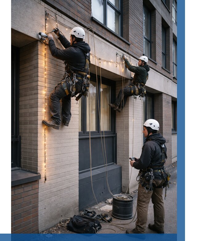 Монтаж гирлянд на фасаде в Протвине от 3561 р. | ВЫСОТНИК-Прн