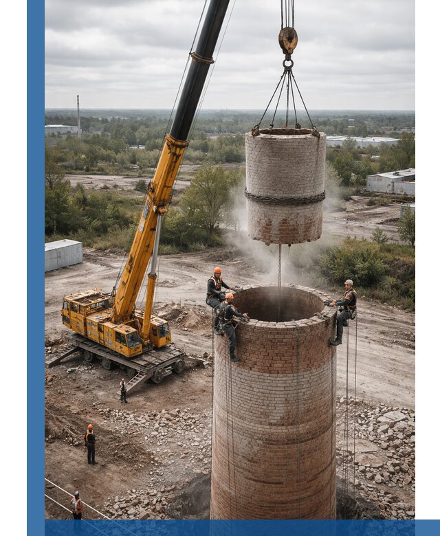 Демонтаж дымовой трубы в Протвине с гарантиями безопасности