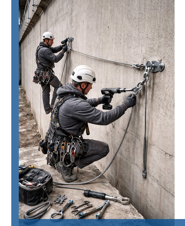 Монтаж анкерных линий высотной безопасности в Протвине